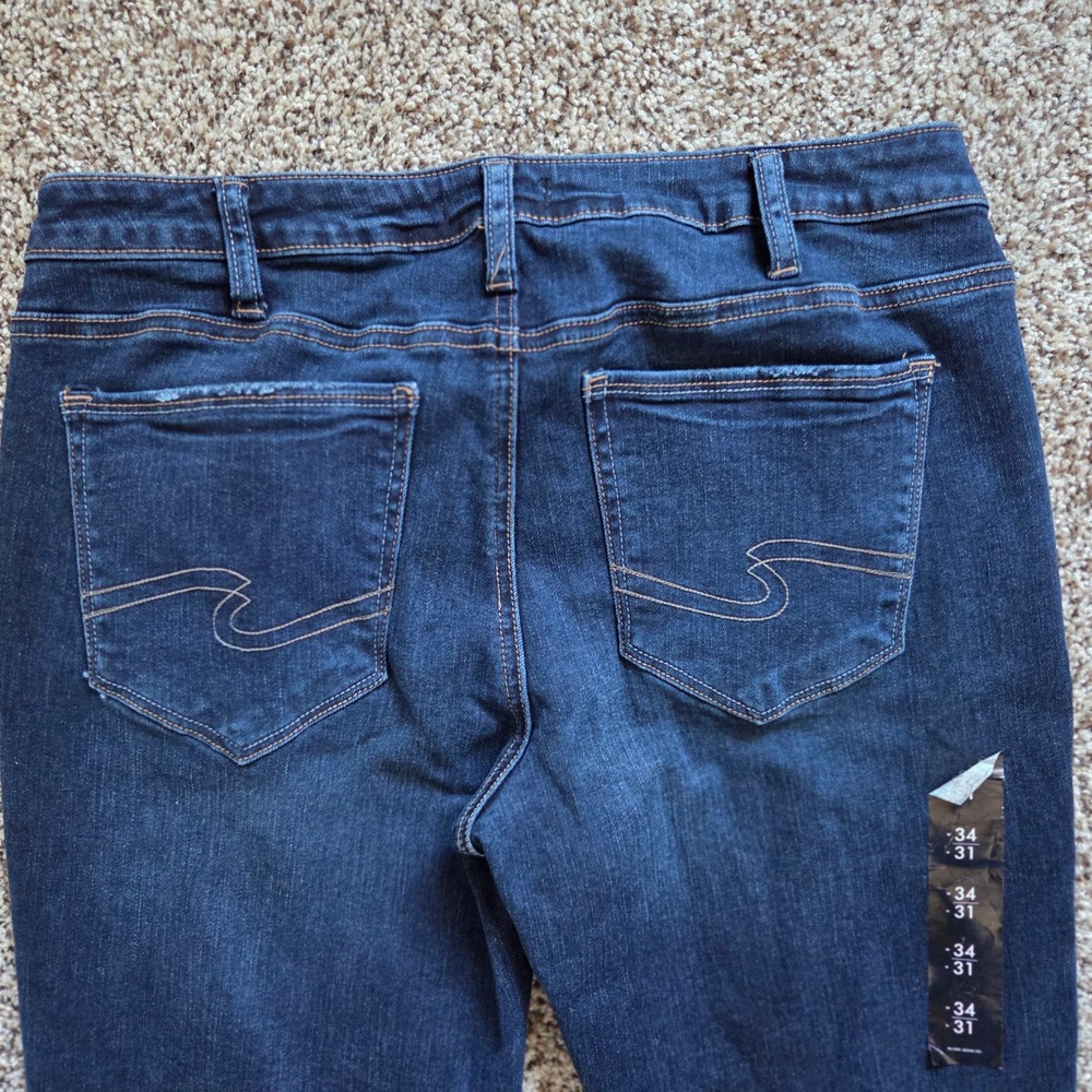 Silver Jeans Tuesday Universal Fit Low Rise Slim Boot Sz 34x31 Dark Wash NWT - Picture 7 of 7